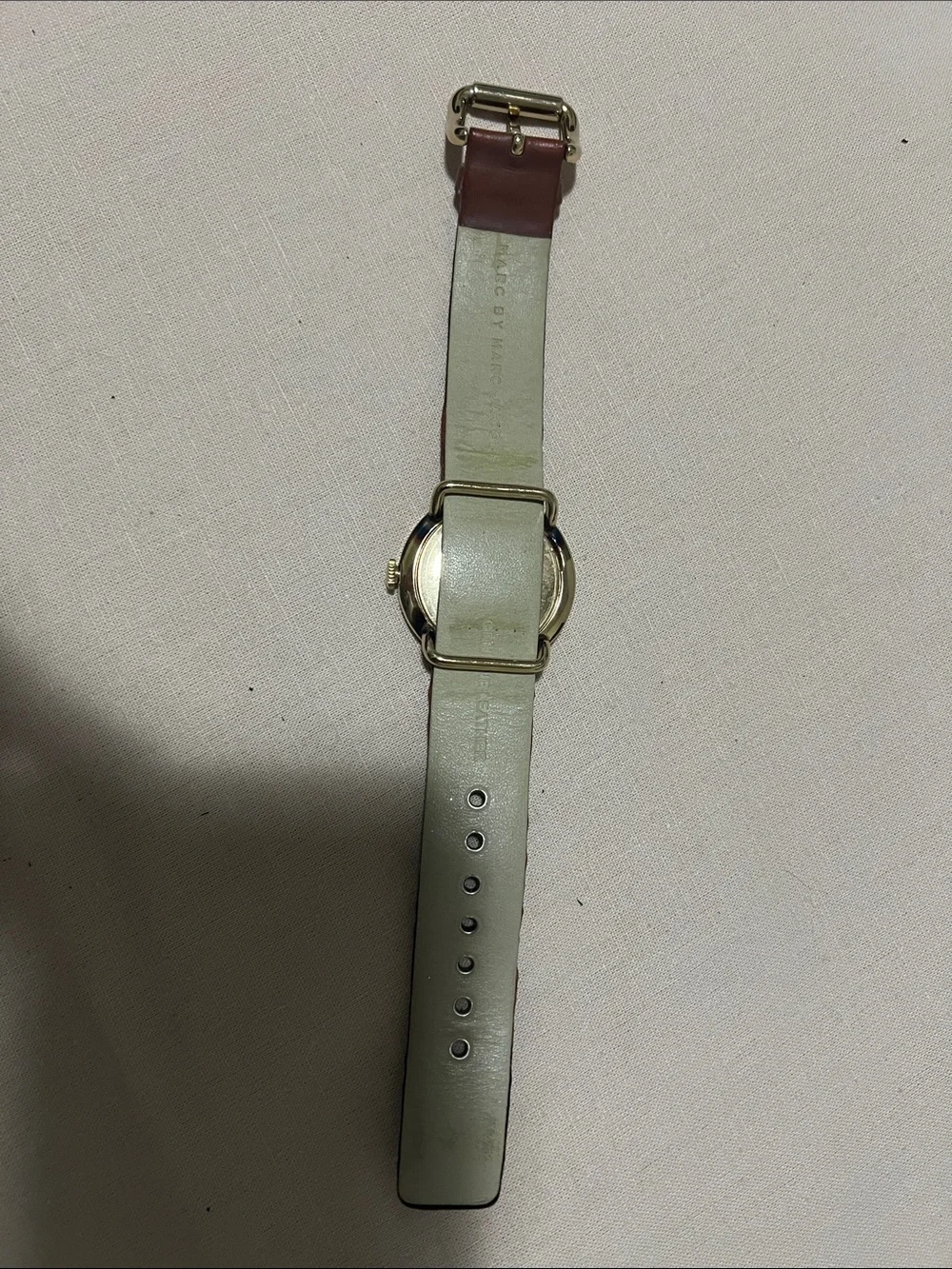 Women’s Marc Jacobs Cognac Leather Watch with Gold Accents and White Dial